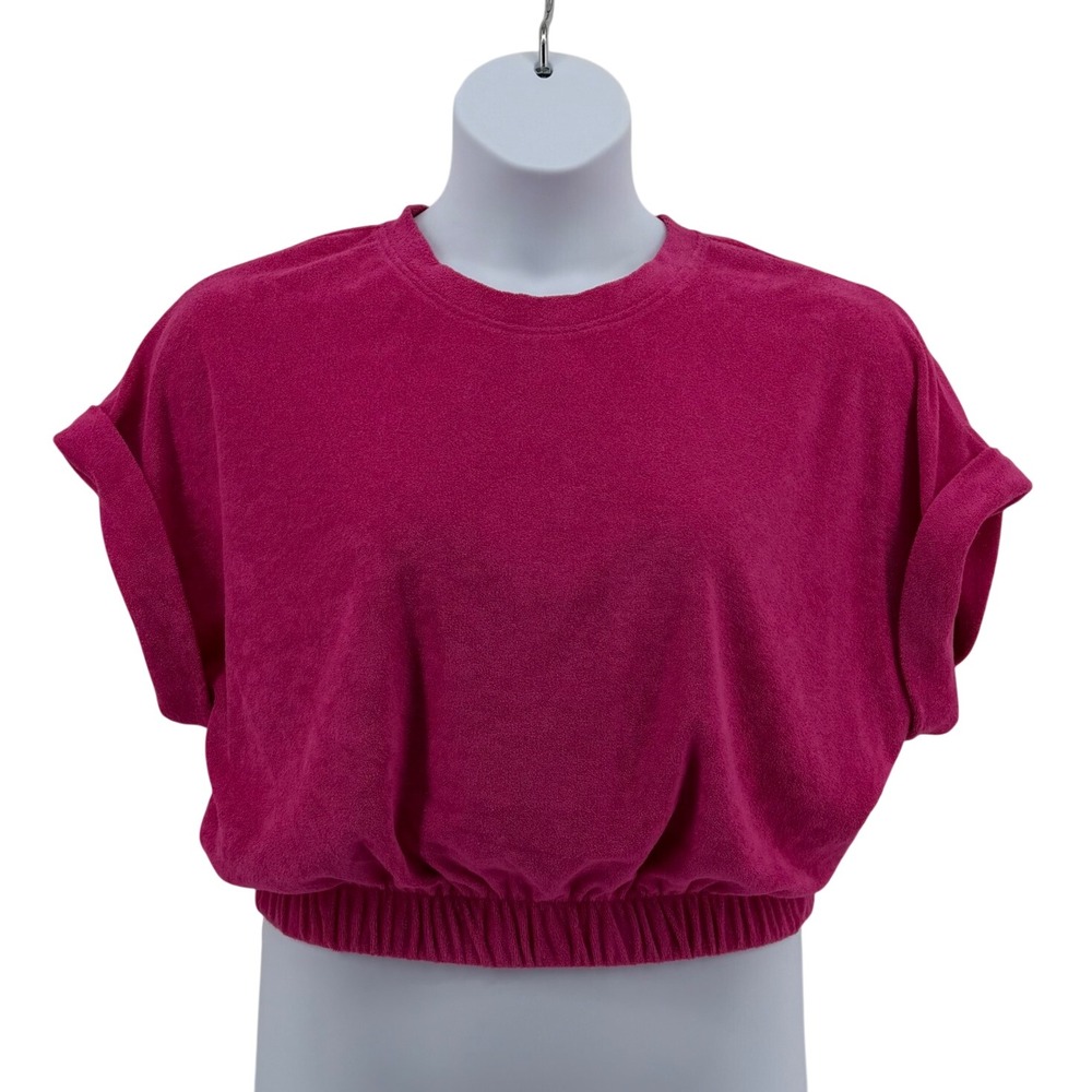 Elan Cotton Terry Cloth Cropped Top Pink Short Sleeve Retro Womens XL